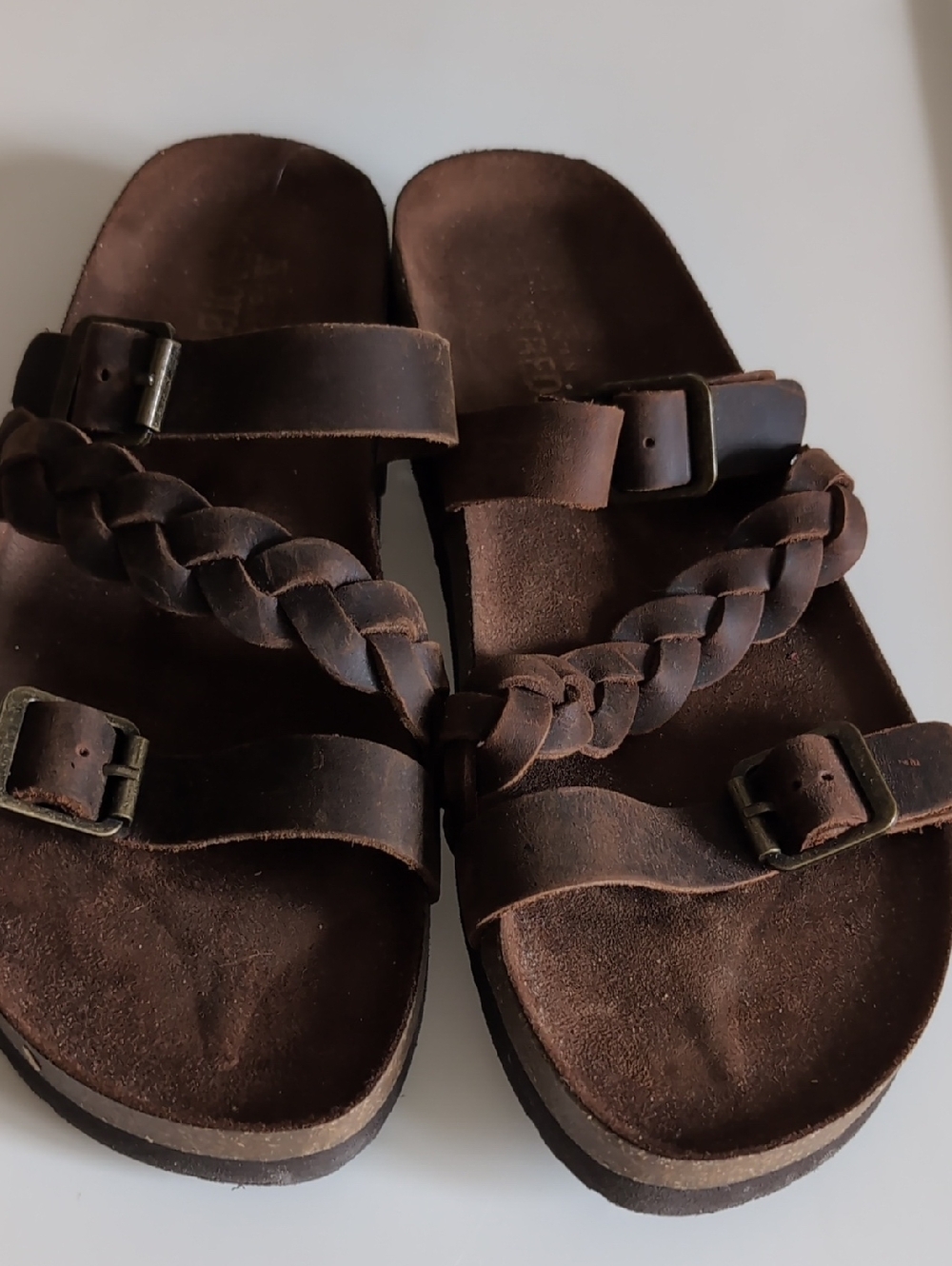 Brown Suede Footbed Slide Sandals